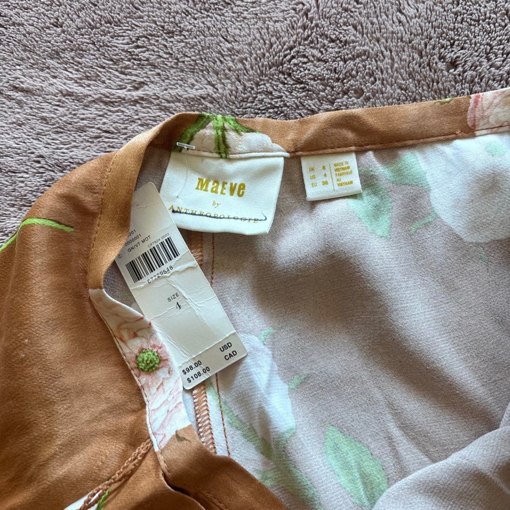 Maeve Anthropologie shorts Floral  Brown Caramel Size 4 - Picture 2 of 5